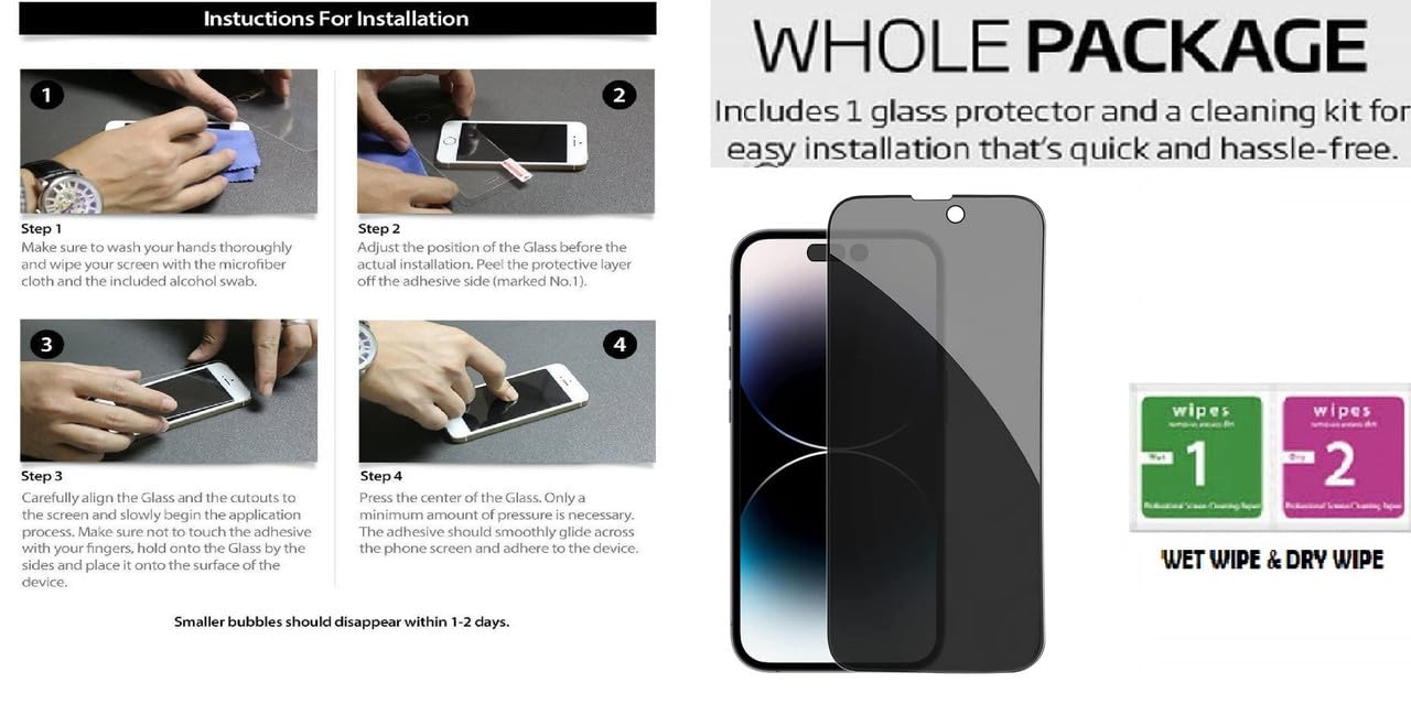 AIG 1 PACK Privacy Screen Protector for iPhone 15 6.1 Inch, Sensor Protection, Anti Spy Private Tempered Glass Film, Bubble Free,9H Hardness