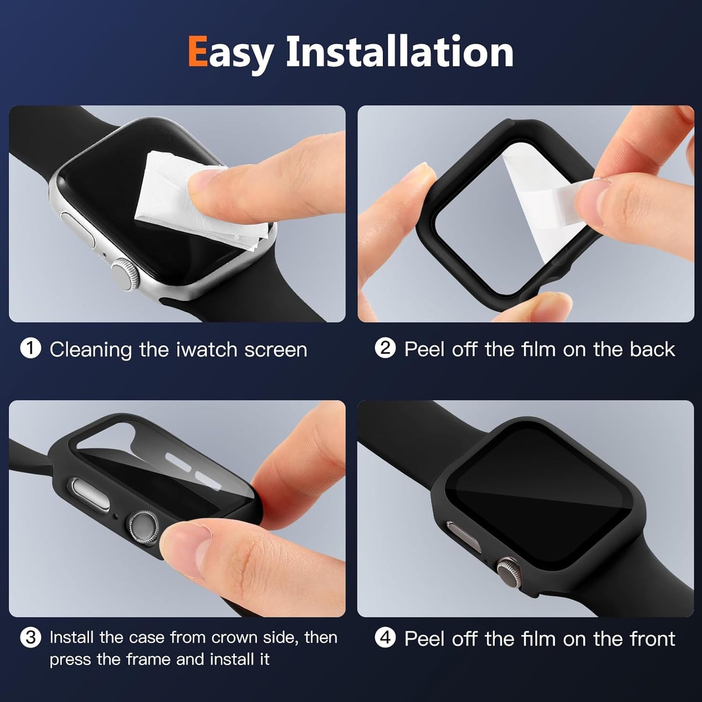 AIG Apple Watch 41mm Hard Case with Tempered Glass Screen Protector, Ultra-Thin Protective Cover for Series 9/8/7- Black (03 PACK)