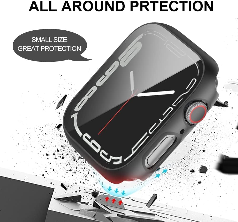 AIG 3-Pack Apple Watch 45mm Case with Glass – Series 9/8/7 Bumper Cover, Black/Blue/Clear