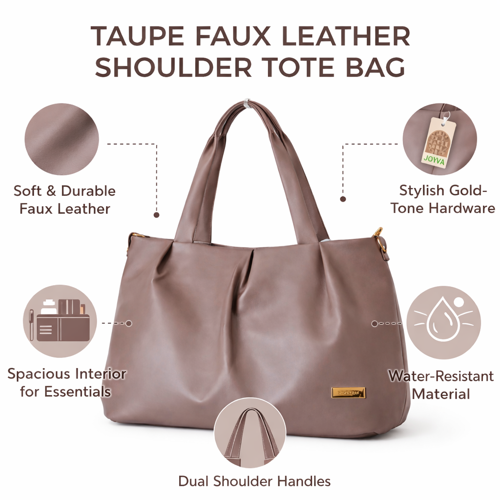 Women's Premium Taupe PU Leather Tote Handbag | Large Shoulder Bag with Zipper Closure | Stylish Office, Travel & Everyday Carry Purse