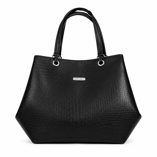 Women's Premium Leatherette Tote Handbag – Large Shoulder Bag with Spacious Compartments | Stylish Office, College, Travel & Everyday Purse (Black)