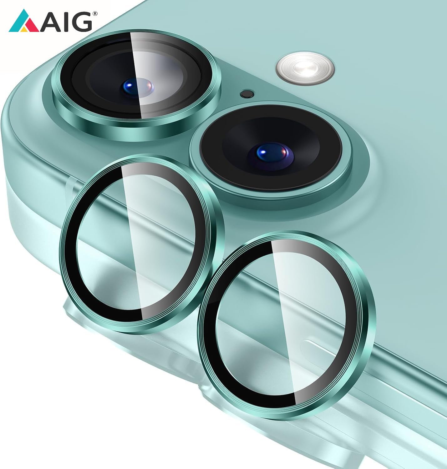 AIG Lens Protector for iPhone 16/16 Plus – Green, 9H Glass