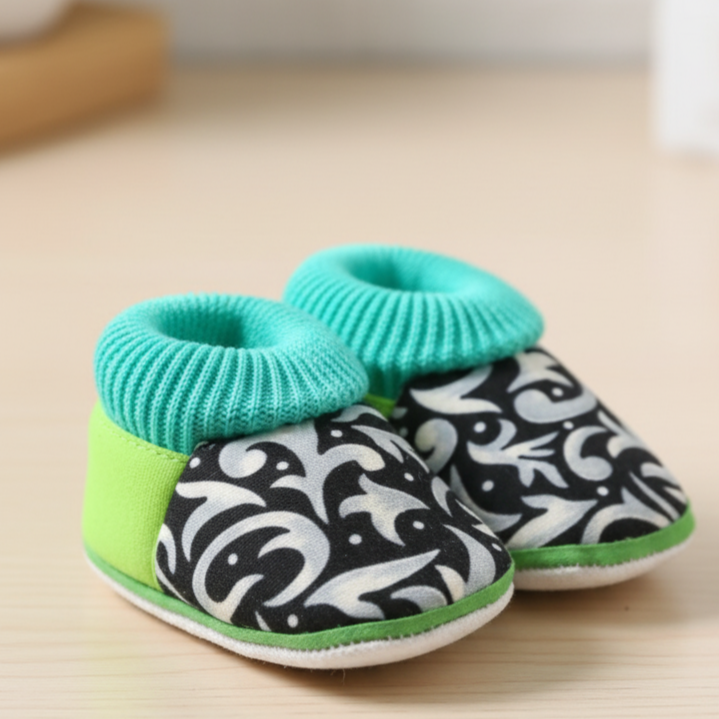 Baby Soft Sock Shoes – Comfortable & Stylish Pre-Walker Footwear (Black & Green)