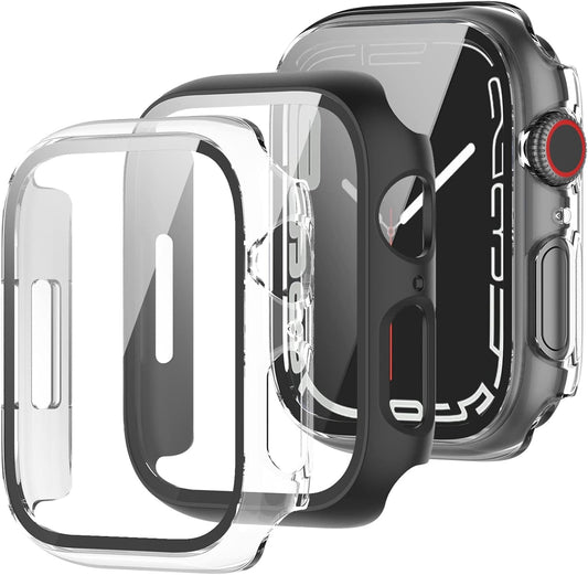 AIG 2-Pack Apple Watch 45mm Case with Glass – Series 9/8/7 Bumper Cover, Black + Clear