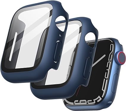 AIG 02 Pack Apple Watch Series 9/8/7 Case 41mm – UHD 9H Tempered Gorilla Glass Screen Protector, Blue