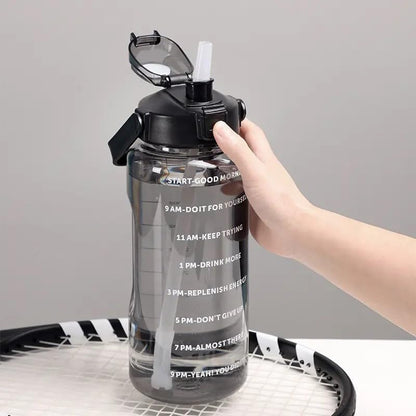 2L Motivational Water Bottle with Time Marker – BPA-Free Leakproof Water Bottle with Carry Handle for Gym, Office, School, Travel & Fitness (Black)