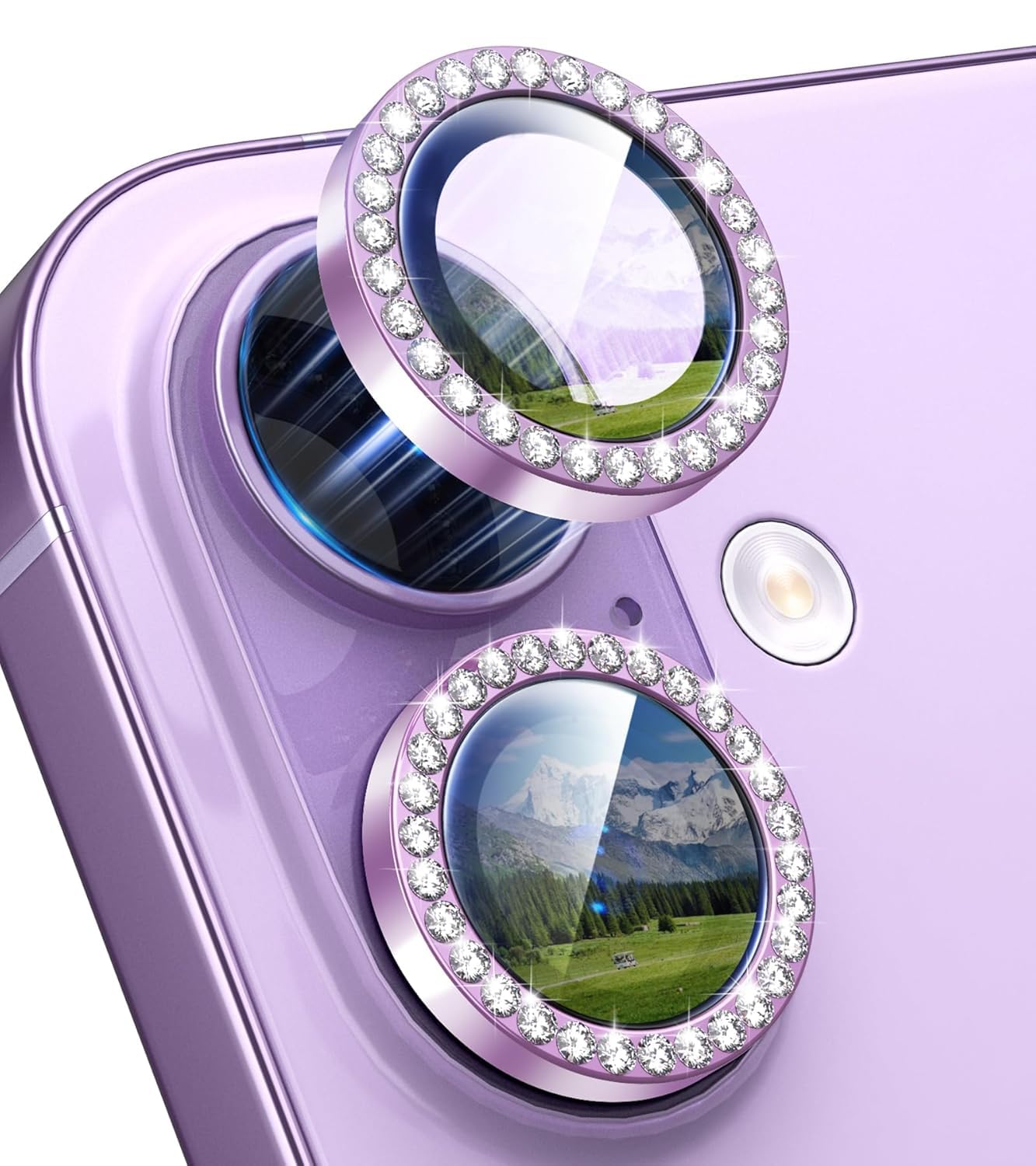 AIG Camera Lens Protector for iPhone 17 – Bling Diamond Metal Ring, 9H Tempered Glass (Purple Diamond, Scratch-Proof, Case Friendly)