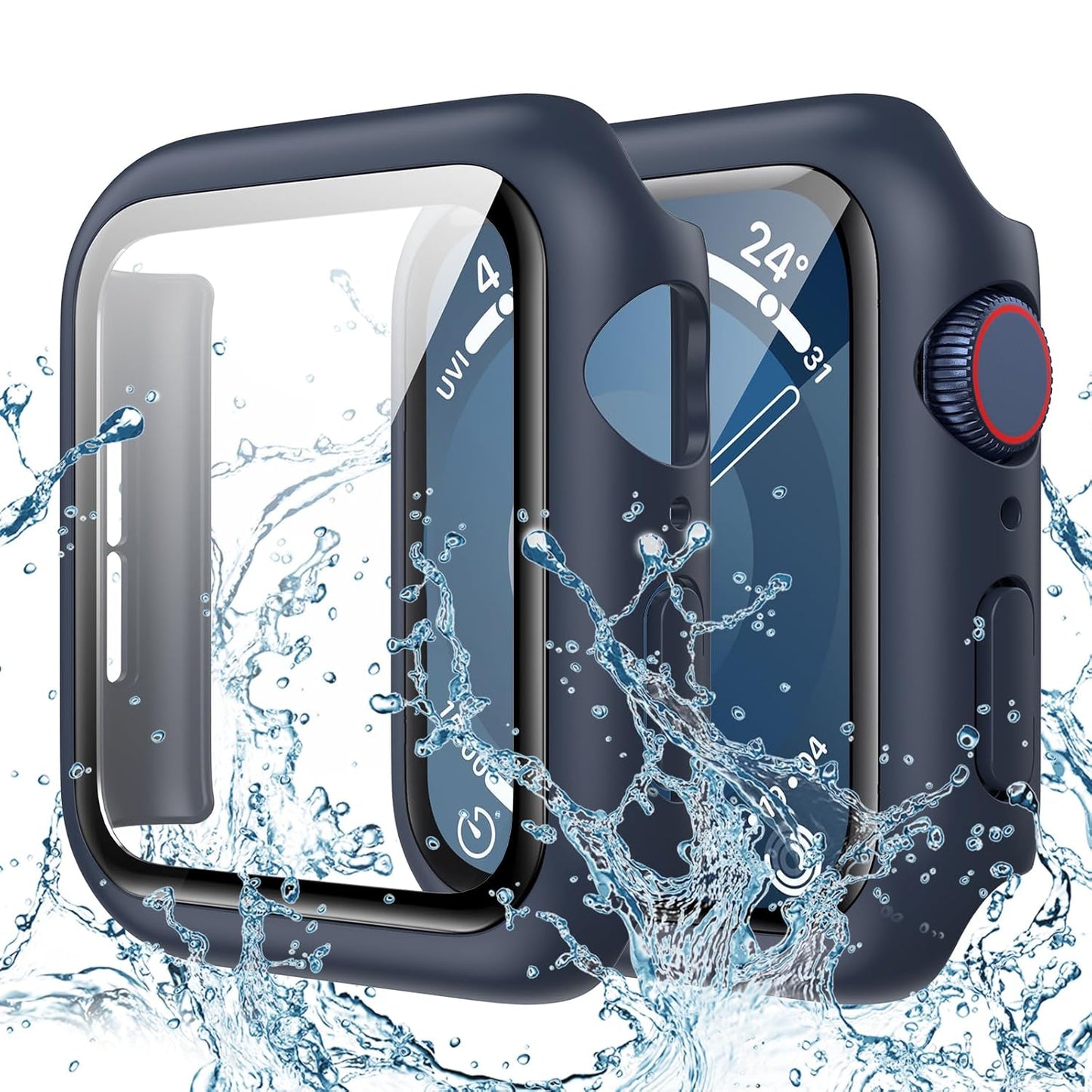 AIG Apple Watch 41mm Hard Case with Tempered Glass Screen Protector, Ultra-Thin Protective Cover for Series 9/8/7 - Blue (02 PACK)
