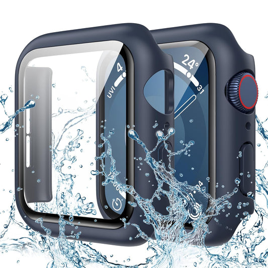 AIG Apple Watch 41mm Hard Case with Tempered Glass Screen Protector, Ultra-Thin Protective Cover for Series 9/8/7 - Blue (02 PACK)