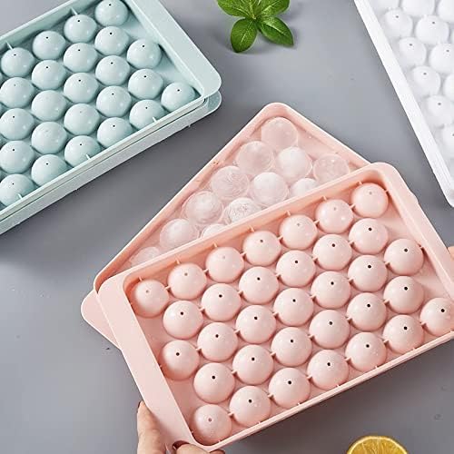 AIG 2 Pack Plastic Ice Cube Tray for Freezer with Lid, 2" X33 Round Ice Cube Mold, Small Circle Ice Cube Tray Making Sphere Ice Chilling Cocktail Tea Coffee (Blue +Pink)