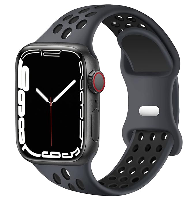 AIG Sports Silicone Band for Apple Watch / iWatch 42mm 44mm 45mm 46mm 49mm – Soft Silicone Sport Strap Compatible with Apple Watch Series 1-9, SE & Ultra (BLACK)