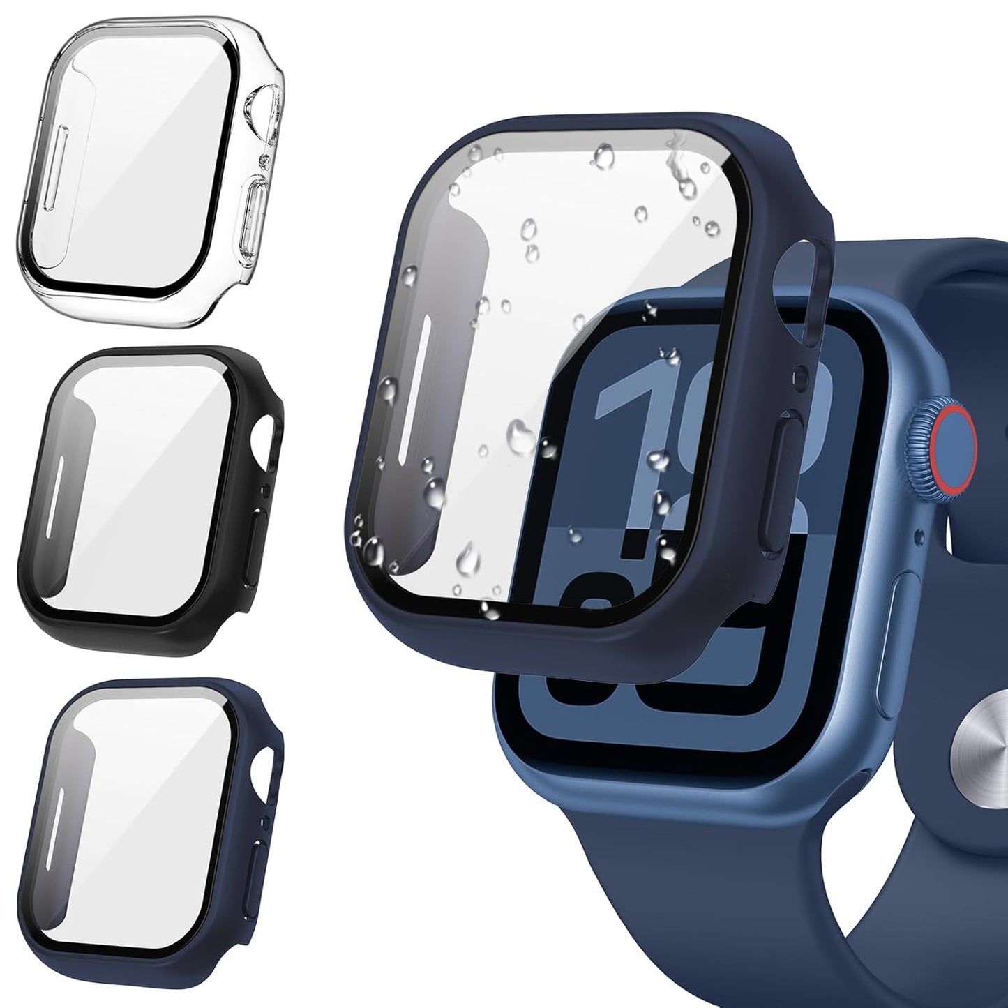 AIG Clear Hard Case with Tempered Glass for Apple Watch 40mm (Series 4/5/6) - Blue+Clear+Black (03 Pack)