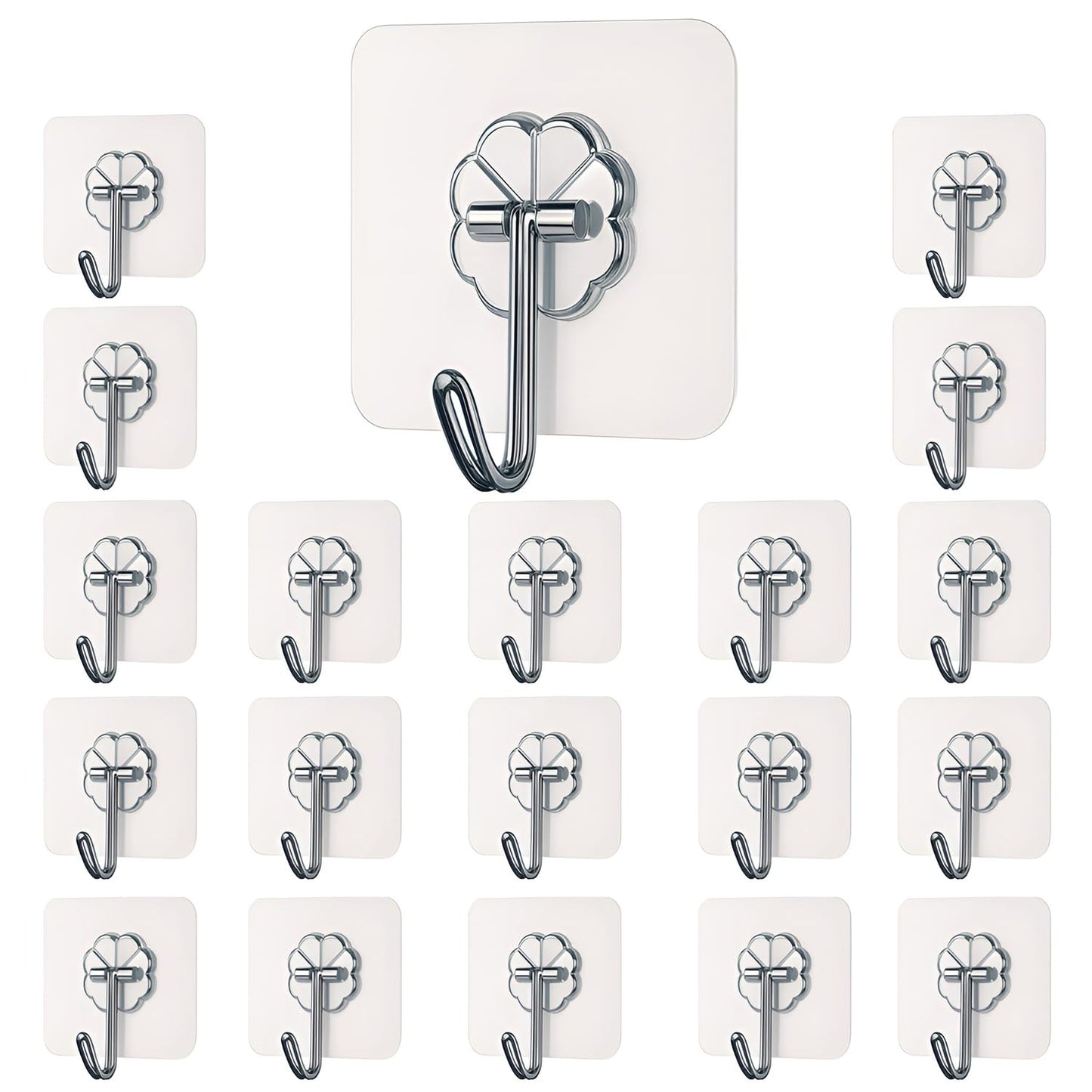 20 Pcs Self Adhesive Wall Hooks – Heavy Duty Waterproof Transparent Sticky Hooks for Kitchen, Bathroom, Bedroom, Office, Home & Hanging Accessories