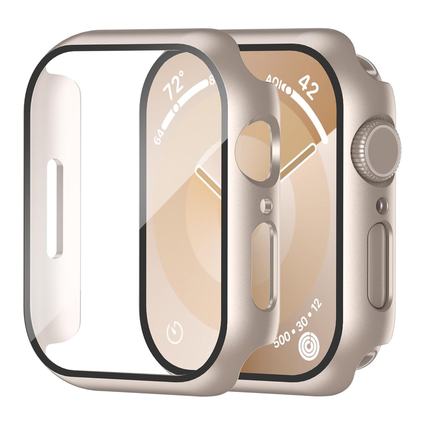 AIG Apple Watch 41mm Hard Case with Tempered Glass Screen Protector, Ultra-Thin Protective Cover for Series 9/8/7 - Starlight (02 PACK)
