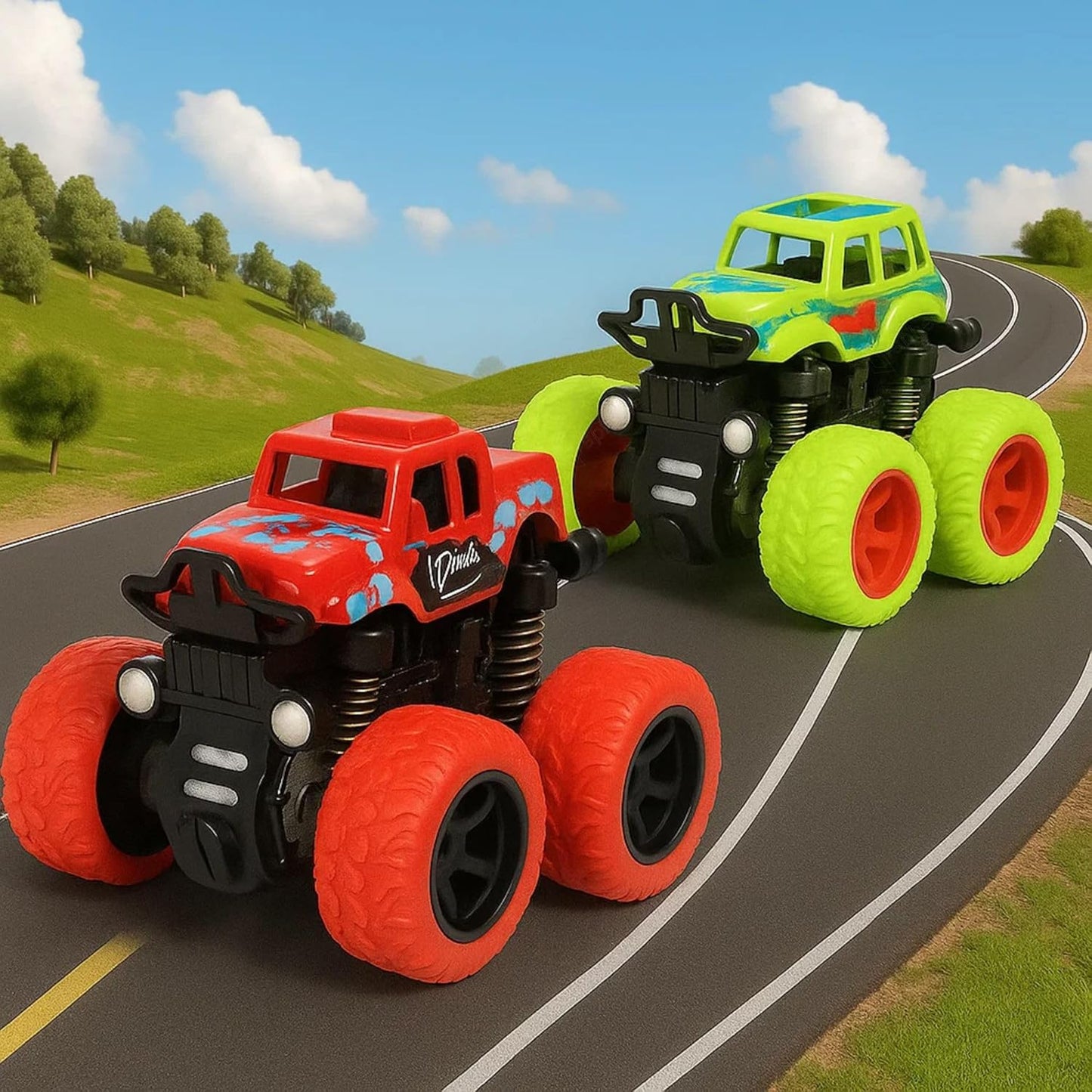 AIG 2Pcs 4WD Monster Truck Toy – Friction Powered Off-Road Stunt Cars for Kids