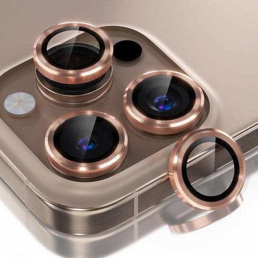AIG Camera Lens Protector for iPhone 16 Pro/Pro Max – 9H Glass, Metal Ring - Desert Titanium