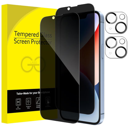 AIG Privacy Full Coverage Screen Protector for iPhone 14 6.1-Inch with Camera Lens Protector, Anti-Spy Tempered Glass Film, 2-Pack Each