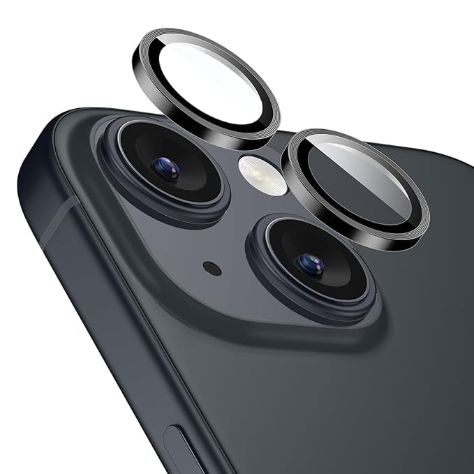 AIG Camera Lens Protector Compatible for iPhone 14/iPhone 14 Plus, [ Anti-Scratch ] Premium 9H Tempered Glass Film Aluminum Alloy Lens Ring Cover
