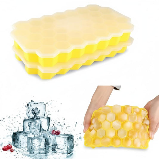 AIG Silicone Ice Cube Trays with Lids – 2 Pack Easy-Release Hexagon Ice Maker for Freezer, Reusable Food-Grade Ice Molds for Cocktail Bar, Whiskey, Iced Coffee & Home Kitchen (Yellow)