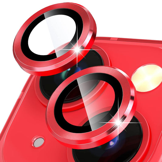 AIG Camera Lens Protector for iPhone 14/14 Plus, [ Anti-Scratch ] Premium 9H Tempered Glass Film Aluminum Alloy Lens Ring Cover - Red