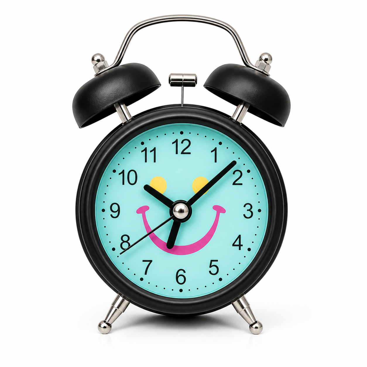 Retro Twin Bell Alarm Clock with Smiley Dial | Loud Alarm, Metal Body, Analog Display, Battery Operated | Bedside/Table Clock for Kids & Adults