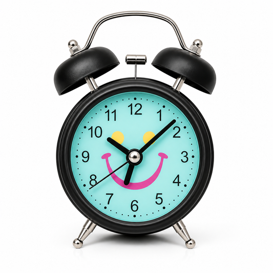 Retro Twin Bell Alarm Clock with Smiley Dial | Loud Alarm, Metal Body, Analog Display, Battery Operated | Bedside/Table Clock for Kids & Adults