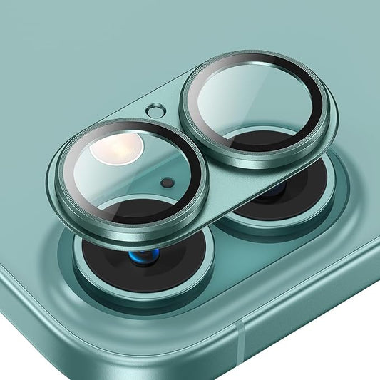 AIG Camera Lens Protector for iPhone 16 / 16 Plus – Tempered Glass with Metal Frame - Green Joint