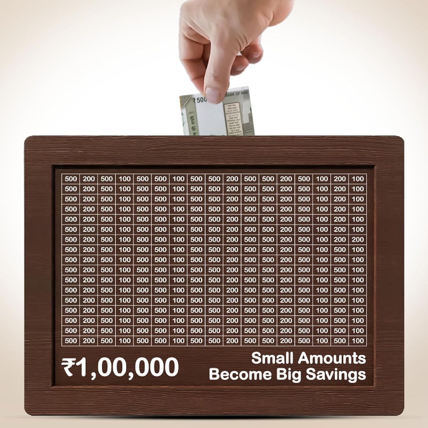₹1,00,000 Savings Challenge Wooden Money Bank – Reusable Cash Saving Box with Goal Tracker for Kids & Adults | Piggy Bank for Home & Gift