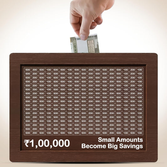 ₹1,00,000 Savings Challenge Wooden Money Bank – Reusable Cash Saving Box with Goal Tracker for Kids & Adults | Piggy Bank for Home & Gift