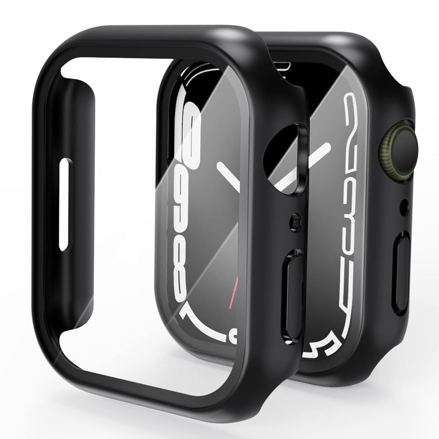 AIG Apple Watch 45mm Hard Case with Tempered Glass Screen Protector, Ultra-Thin Protective Cover for Series 9/8/7 - Black (04 PACK)