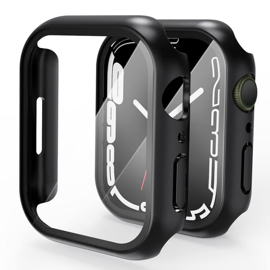AIG Apple Watch 45mm Hard Case with Tempered Glass Screen Protector, Ultra-Thin Protective Cover for Series 9/8/7 - Black (04 PACK)
