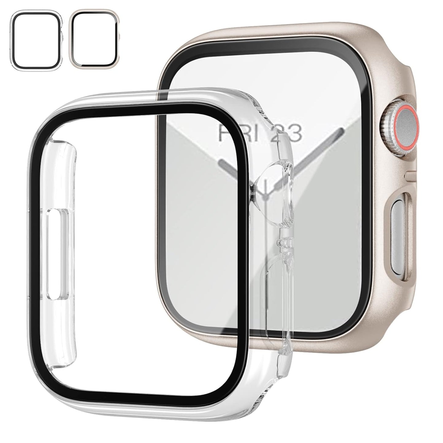 AIG Apple Watch 41mm Hard Case with Tempered Glass Screen Protector, Ultra-Thin Protective Cover for Series 9/8/7 - Starlight+Clear (02 PACK)