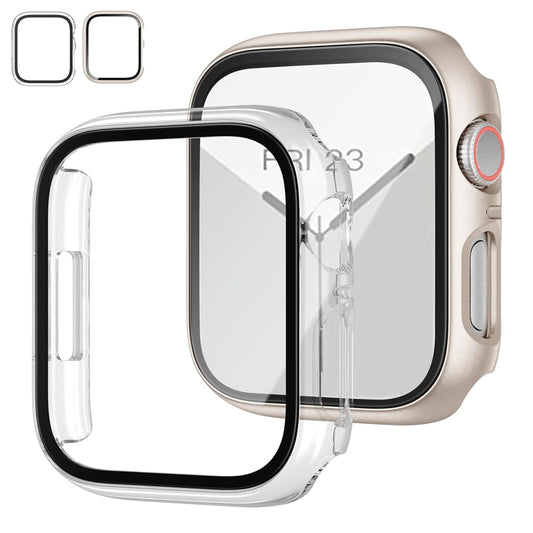 AIG Apple Watch 45mm Hard Case with Tempered Glass Screen Protector, Ultra-Thin Protective Cover for Series 9/8/7 - Starlight+Clear (02 PACK)
