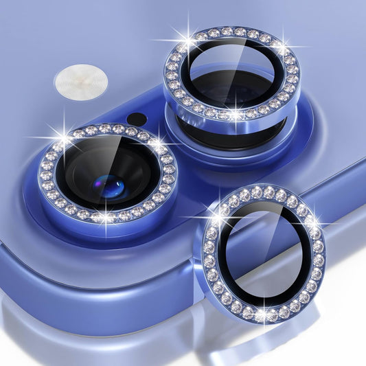 AIG Camera Lens Protector for iPhone 16/16 Plus – 9H Glass with Metal Ring – Blue Diamond