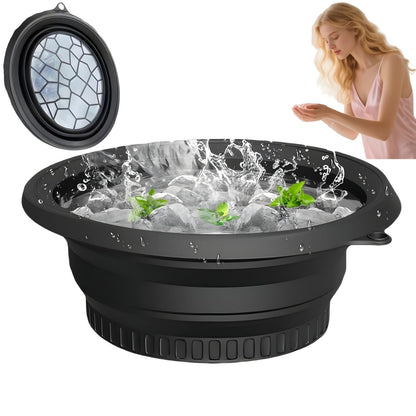 Face Bowl for Ice with Built-in Ice Tray – Collapsible Silicone Facial Ice Bath Bowl for Cold Plunge Therapy, Skin Tightening & Acne Relief – Portable Spa Tool for Home & Travel(Black)