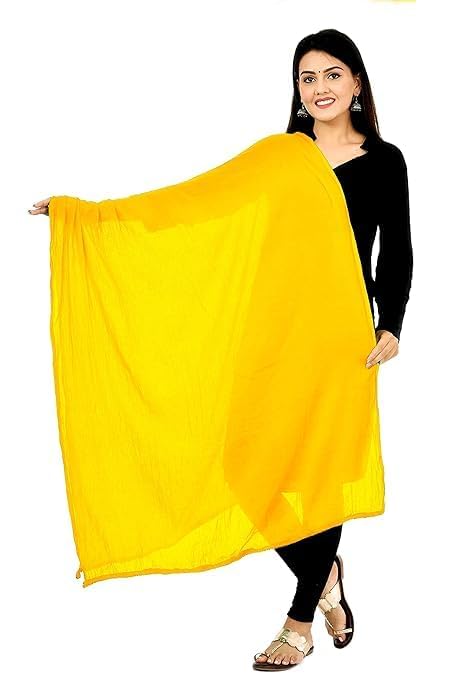 AIG THE FASHION 100% Nazmin Chiffon Casual Dupatta – 2.25m with Pom-Pom Lace | Lightweight Nazneen Chiffon | Perfect for Festivals, Parties & Traditional Outfits - YELLOW