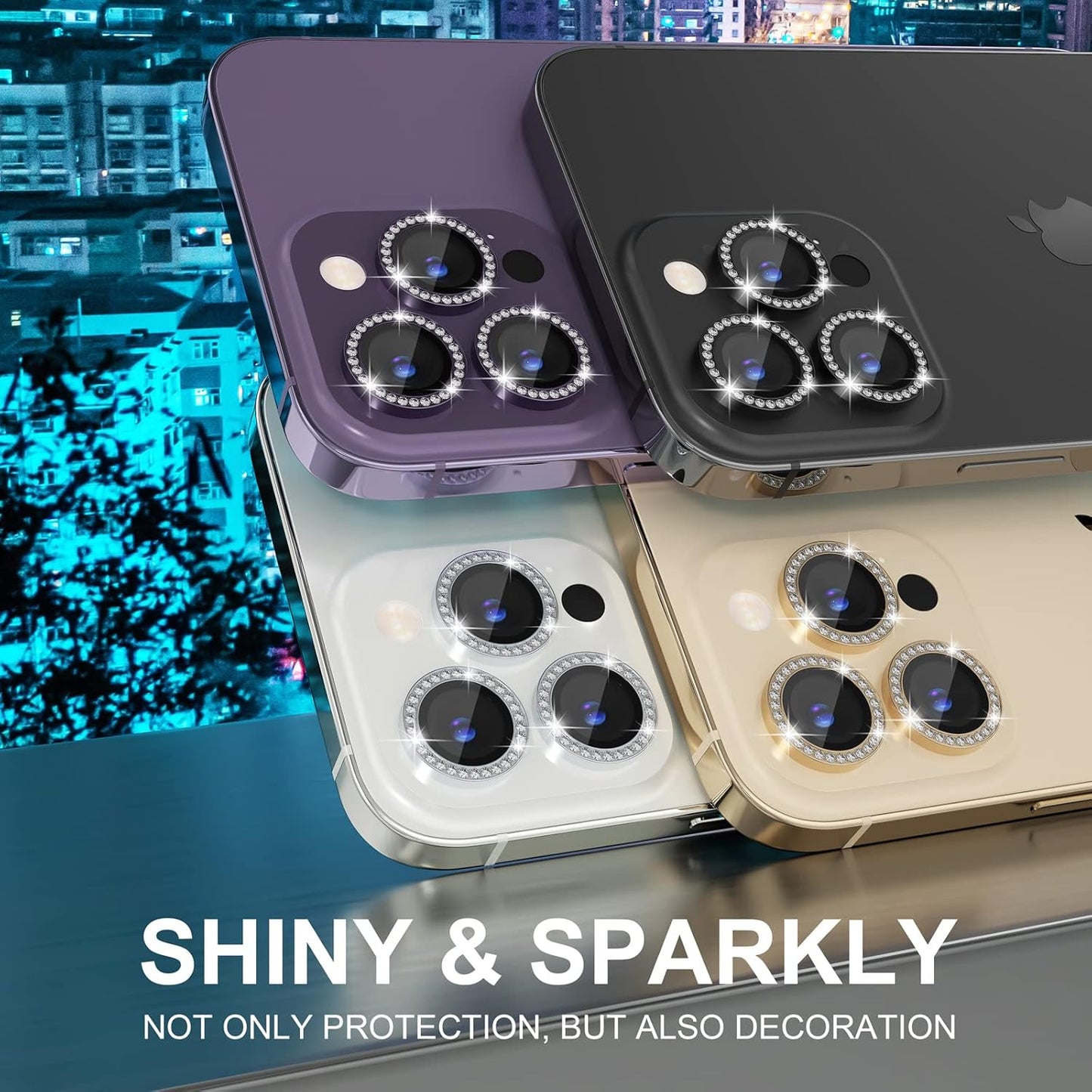 AIG iPhone 14 Pro/14 Pro Max Camera Lens Protector Bling – Diamond Black