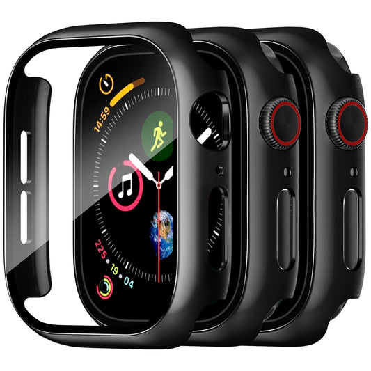 AIG Apple Watch 41mm Hard Case with Tempered Glass Screen Protector, Ultra-Thin Protective Cover for Series 9/8/7- Black (03 PACK)