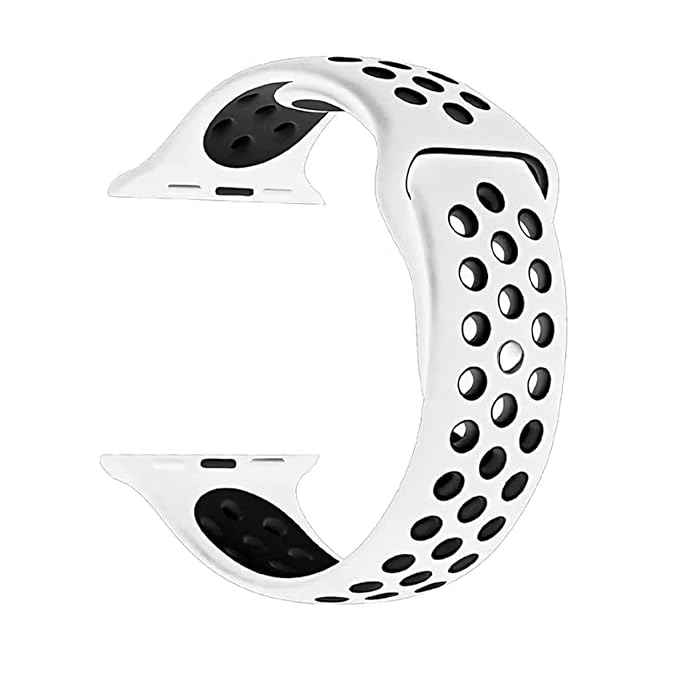 AIG Sports Silicone Band for Apple Watch / iWatch 42mm 44mm 45mm 46mm 49mm – Soft Silicone Sport Strap Compatible with Apple Watch Series 1-9, SE & Ultra (White & Black)