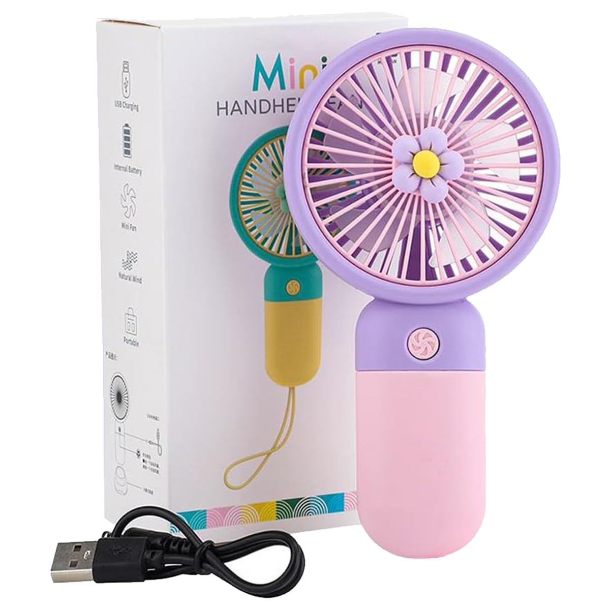 AIG Portable Rechargeable Mini Fan | USB Handheld Personal Cooling Fan with 3 Speed Modes | Silent Travel Fan for Office, Makeup, Kitchen & Outdoor Use | Random Color