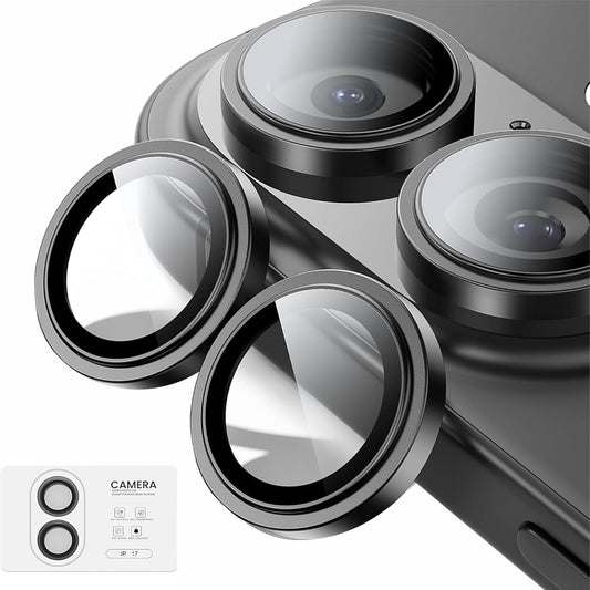 AIG Camera Lens Protector for iPhone 17 – 9H Tempered Glass, Metal Ring, HD Clear, Anti-Scratch, Case Friendly – Black