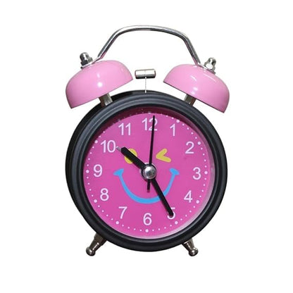 Retro Twin Bell Alarm Clock with Smiley Dial | Loud Alarm, Metal Body, Analog Display, Battery Operated | Bedside/Table Clock for Kids & Adults