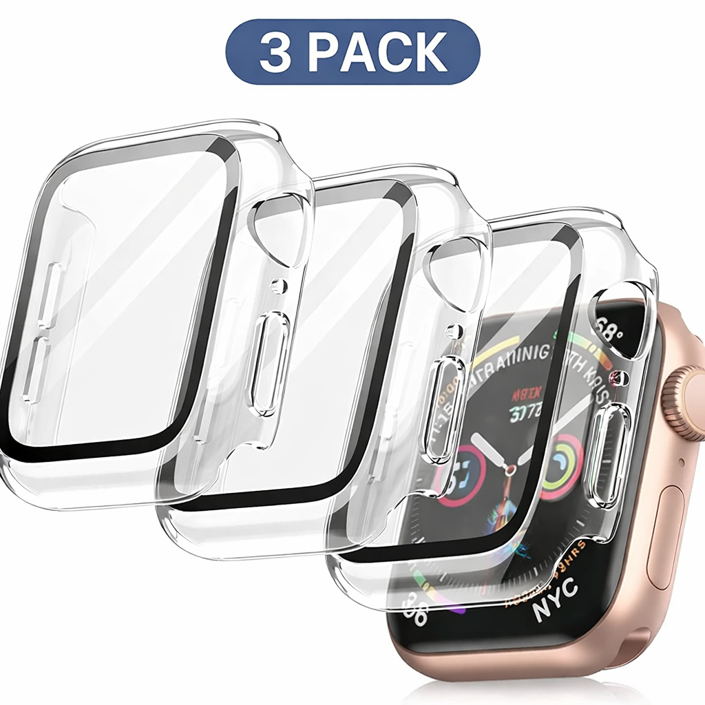 AIG Bumper Hard Case with Tempered Glass for Apple Watch Compatible with Series 6/5/4, 40mm Ultra-Thin Protective Cover with iWatch Screen Protector - Clear/Transparent (03 PACK)