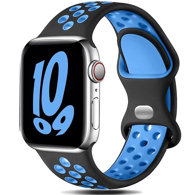AIG Silicone Sport Band Compatible with Apple Watch 42mm - Black & Blue