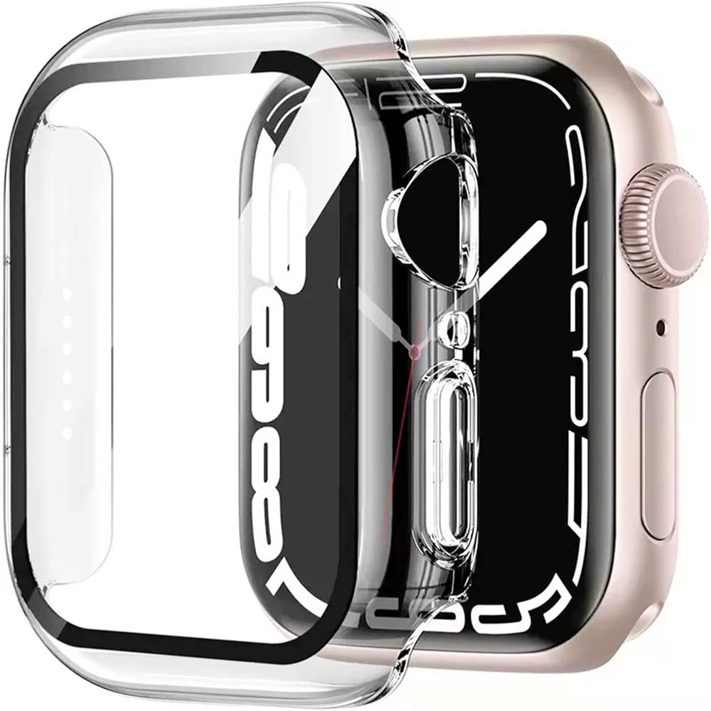 AIG Apple Watch 41mm Hard Case with Tempered Glass Screen Protector, Ultra-Thin Protective Cover for Series 9/8/7 - Clear/Transparent (1 Pack)