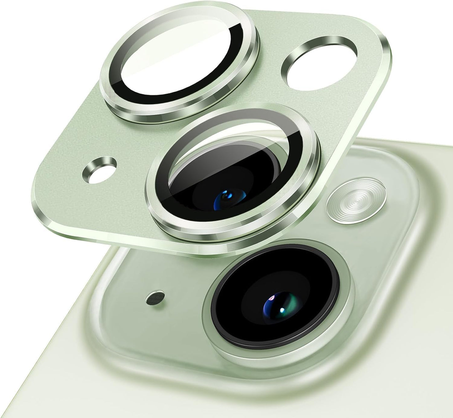 AIG Camera Lens Protector for iPhone 14/14 Plus & iPhone 15/15 Plus  – 9H Glass with Metal Plate – Green Joint