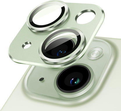 AIG Camera Lens Protector for iPhone 14/14 Plus & iPhone 15/15 Plus  – 9H Glass with Metal Plate – Green Joint