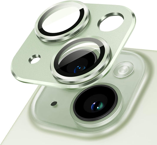 AIG Camera Lens Protector for iPhone 14/14 Plus & iPhone 15/15 Plus  – 9H Glass with Metal Plate – Green Joint