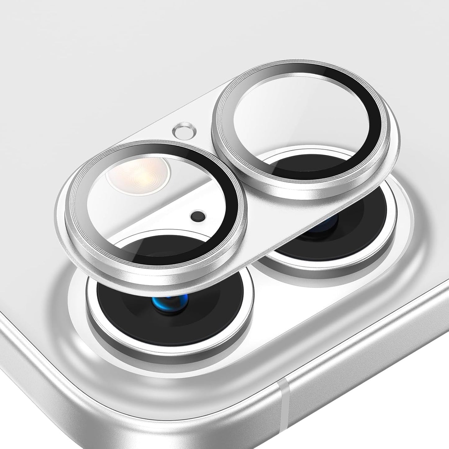 AIG Camera Lens Protector for iPhone 16 / 16 Plus – Tempered Glass with Metal Frame - Silver Joint