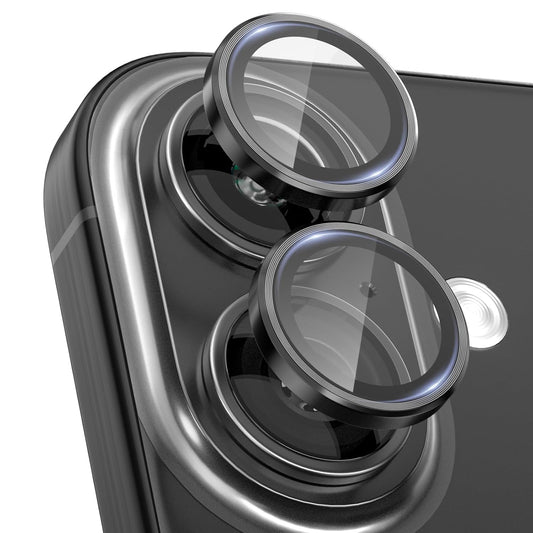 AIG Camera Lens Protector for iPhone 16/16 Plus – 1s Install, HD Glass, Case-Friendly Metal Ring, Black